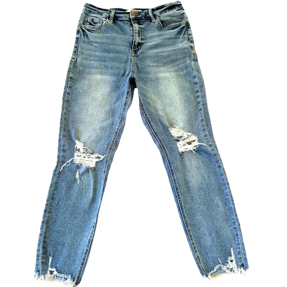Altar’d State Women’s Jeans Size 31 Distressed Hem Denim Straight Leg Cropped
